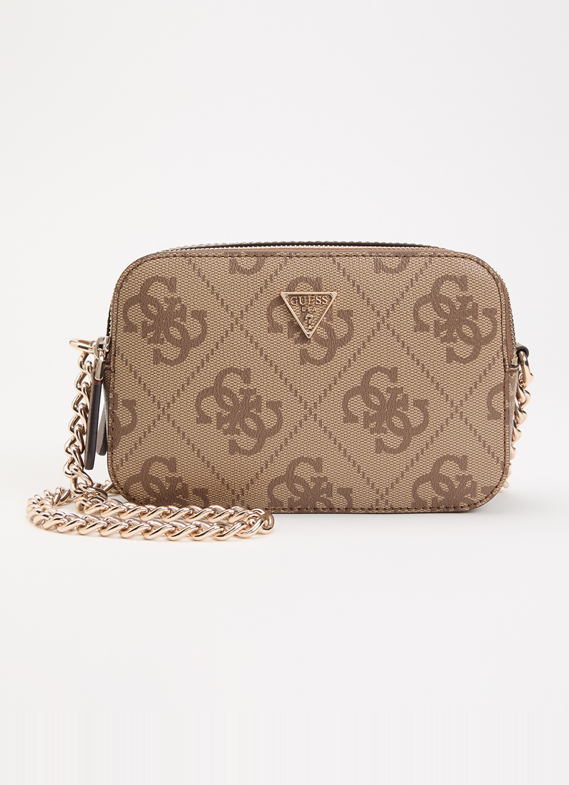 GUESS Noelle II crossbodytas met logoprint - voorkant 5 lichtbruin