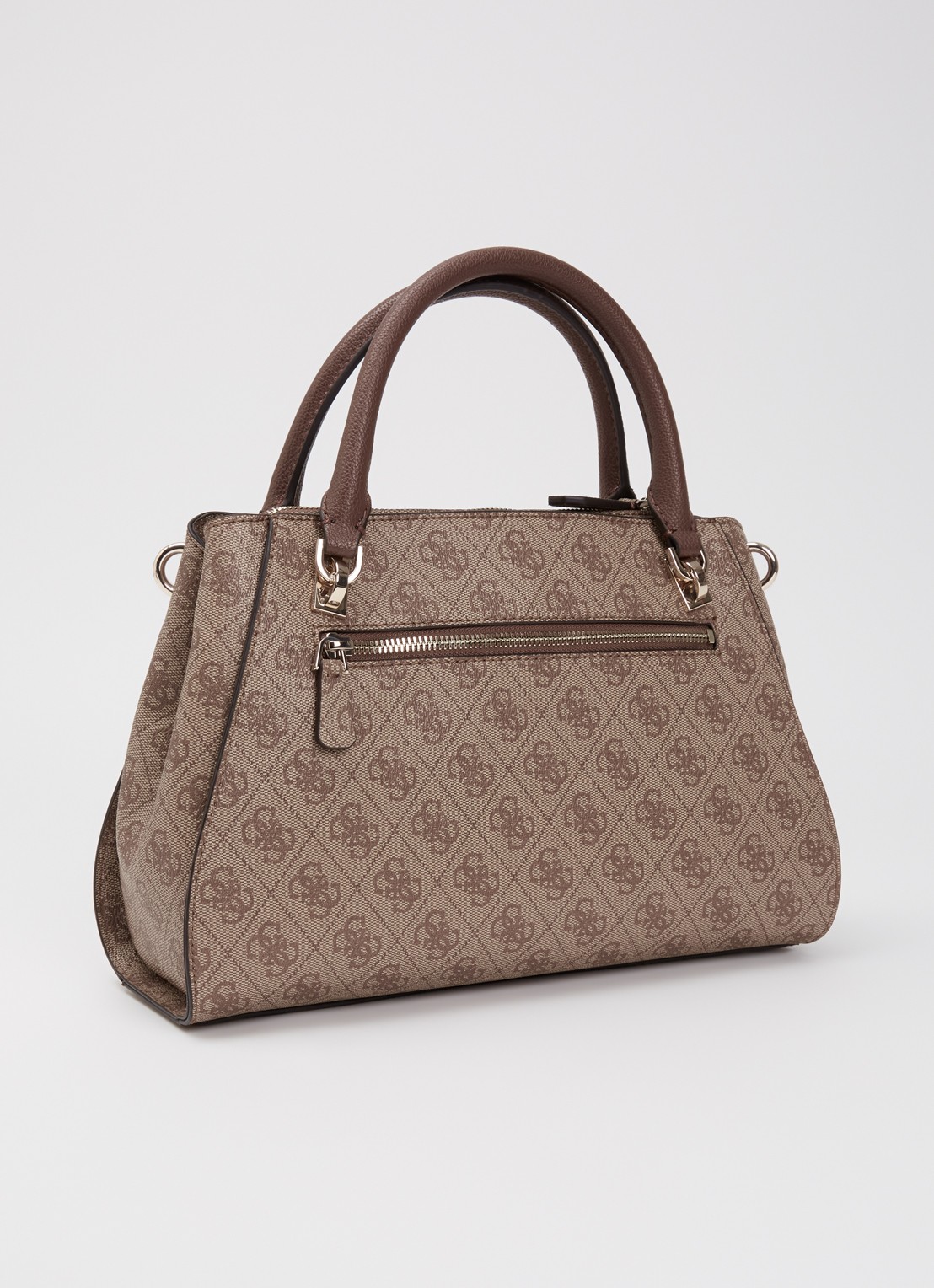 GUESS Noelle II handtas met logoprint en afneembare schouderriem - achterkant 4 donkerbeige