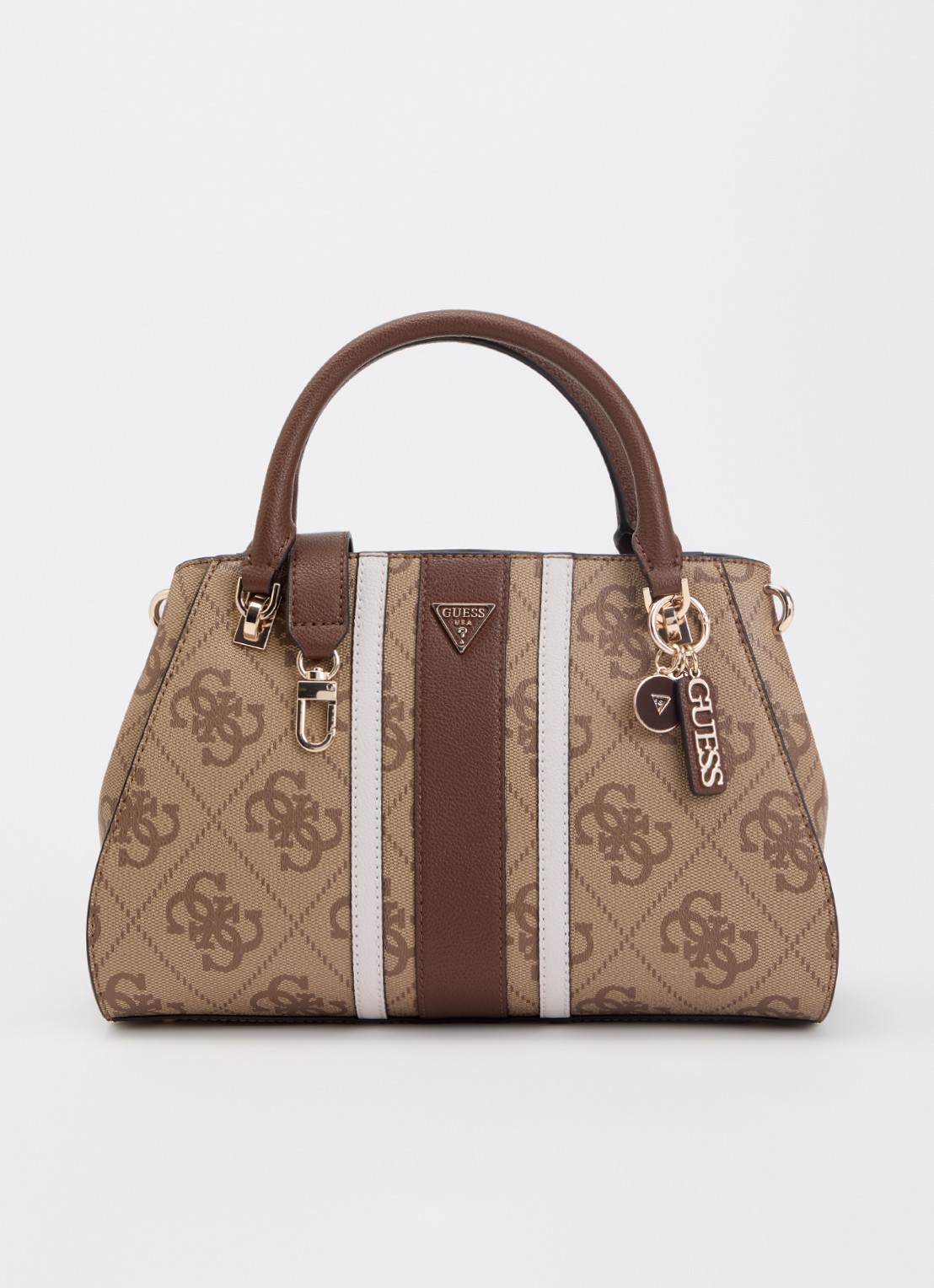 GUESS Noelle II handtas met logoprint en afneembare schouderriem - voorkant 5 lichtbruin