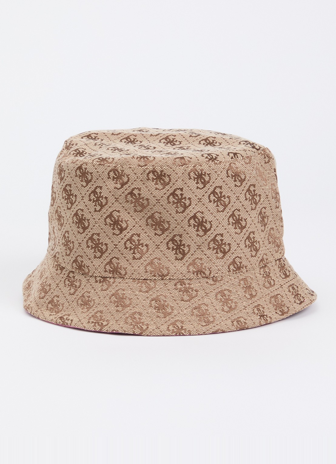 GUESS Noelle II reversible bucket hoed met logoprint - voorkant 3 camel