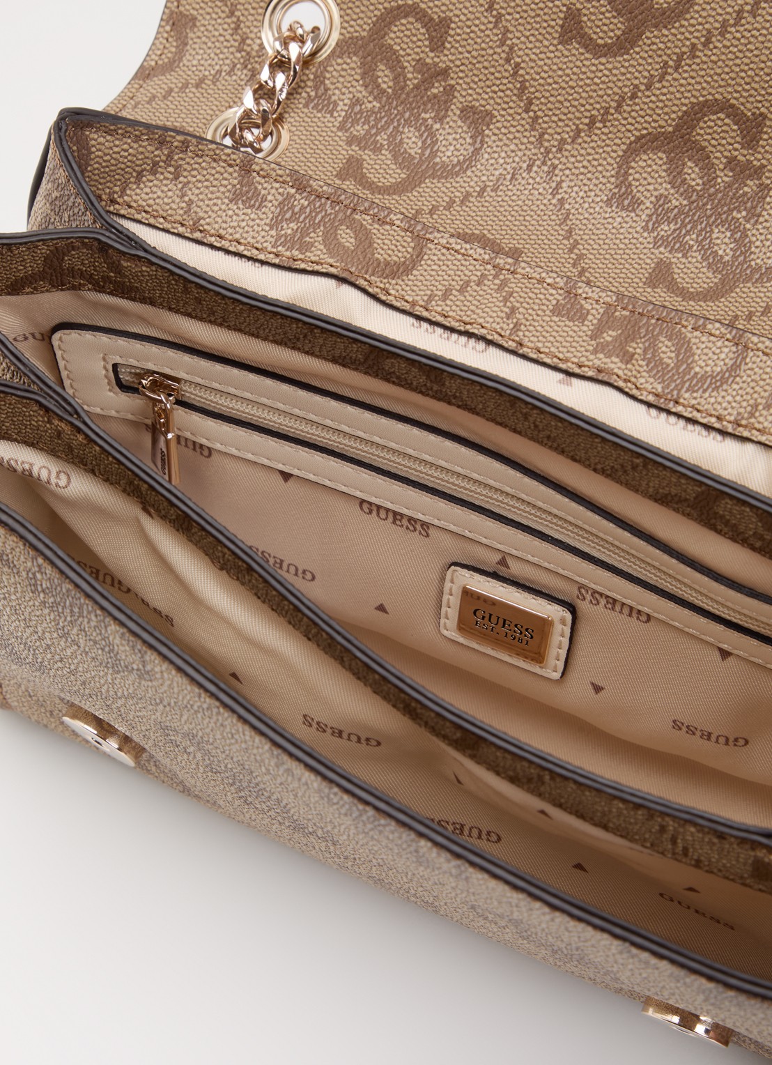 GUESS Noelle II schoudertas met logo - detail lichtbruin
