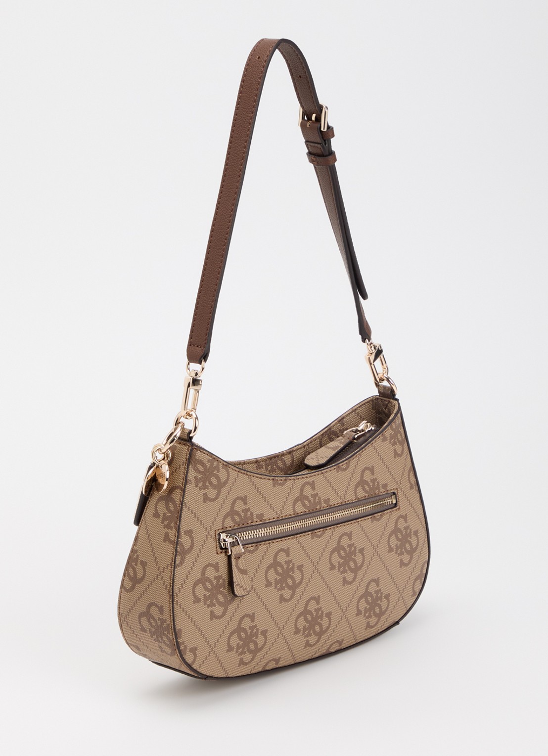 GUESS Noelle II schoudertas met logoprint en afneembare schouderriem - achterkant 4 lichtbruin