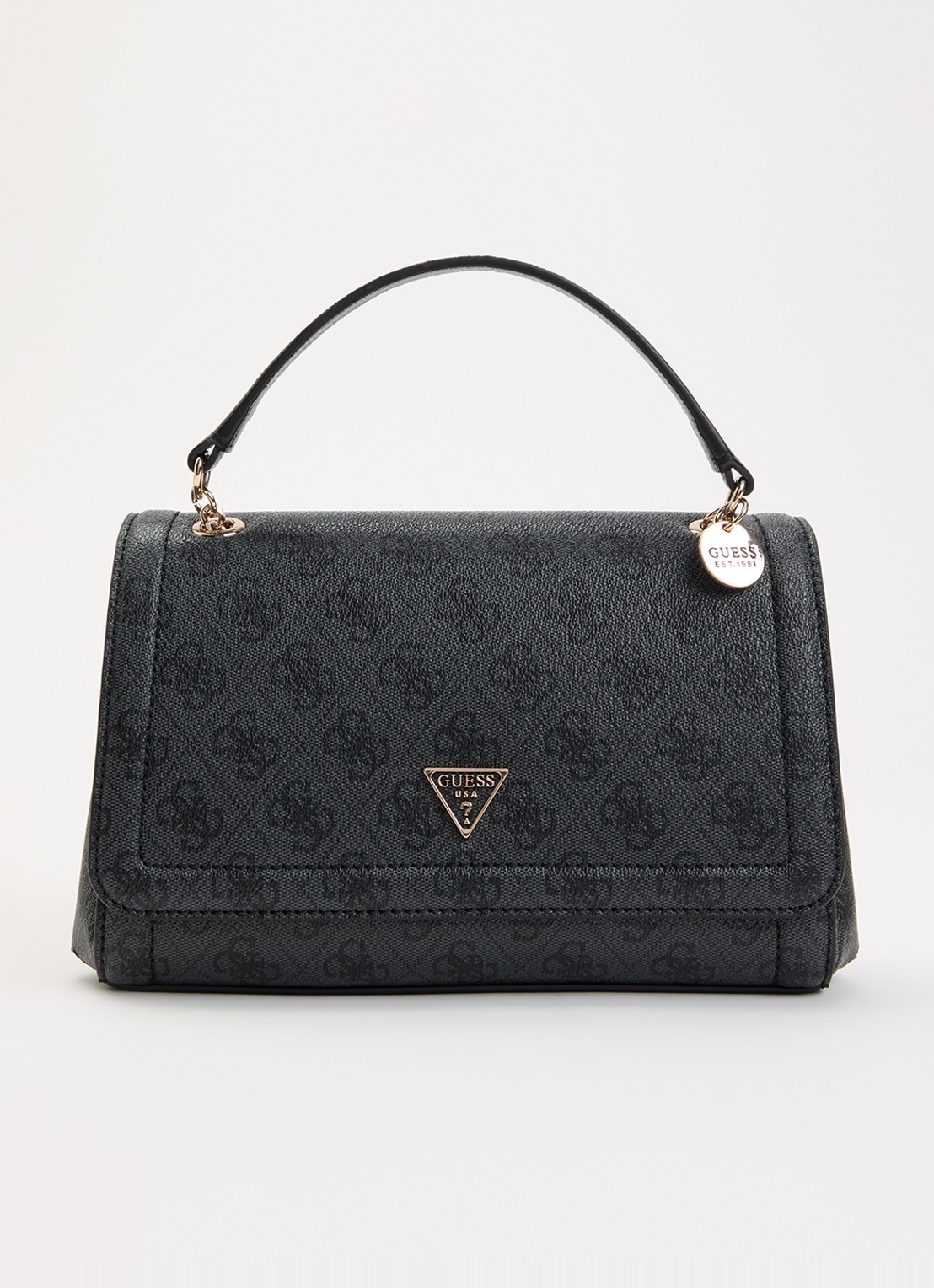 GUESS Noelle II schoudertas met logoprint en verstelbare schouderriem  - voorkant antraciet