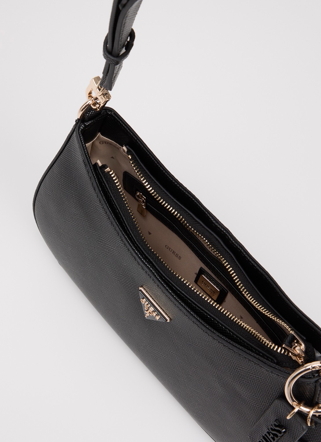GUESS Noelle ll schoudertas met logoprint en afneembare schouderriem - detail 4 zwart