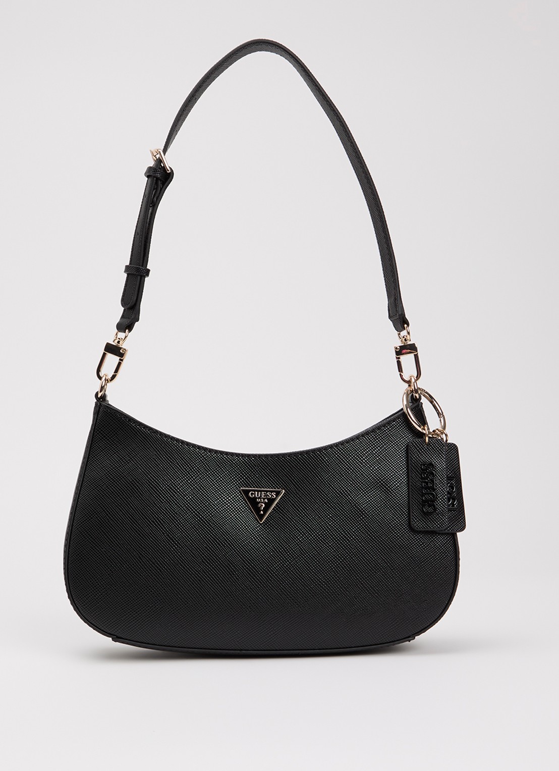 GUESS Noelle ll schoudertas met logoprint en afneembare schouderriem - voorkant 2 zwart