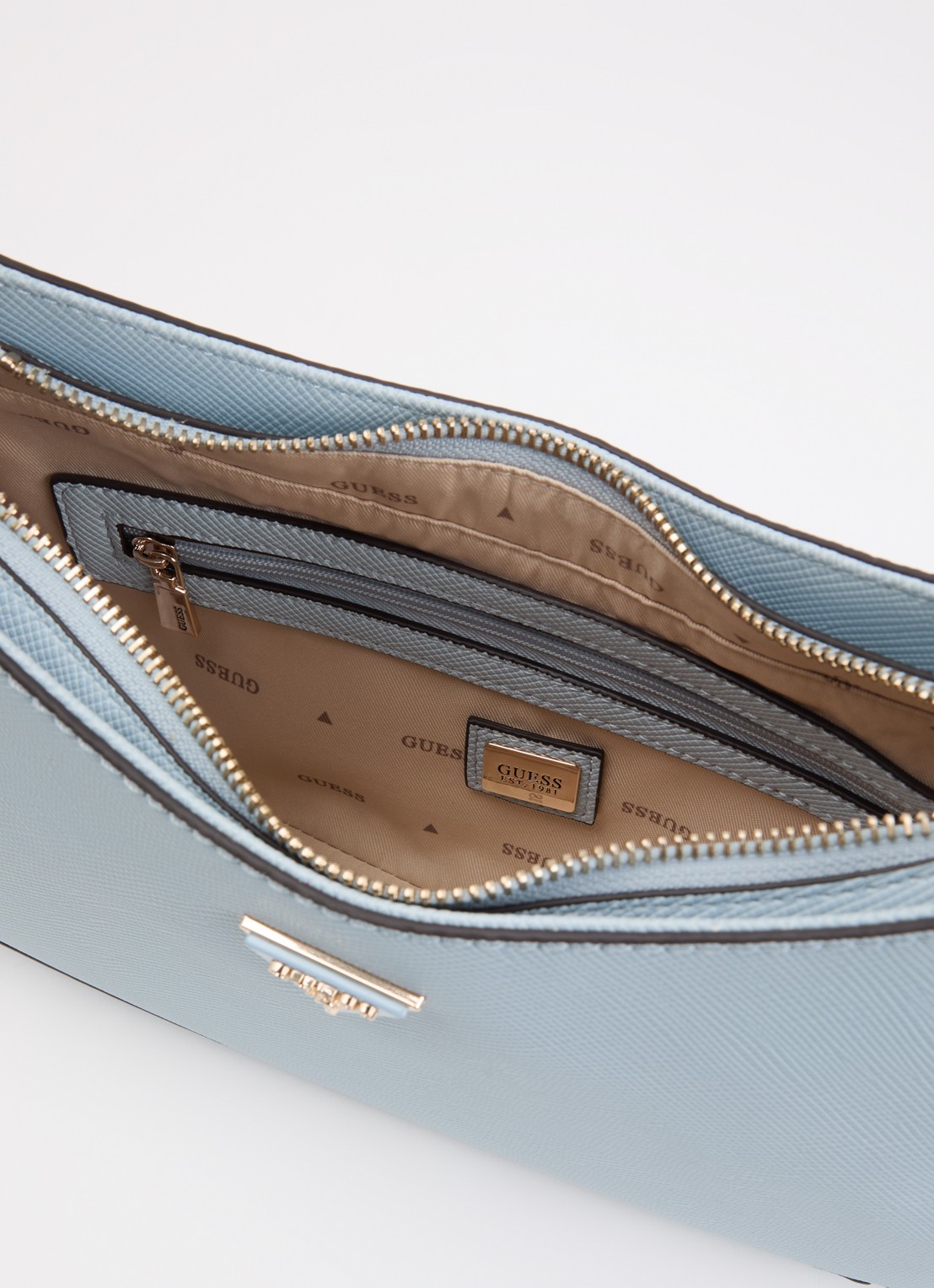 GUESS Noelle ll schoudertas met logoprint en afneembare schouderriem - detail 2 lichtblauw
