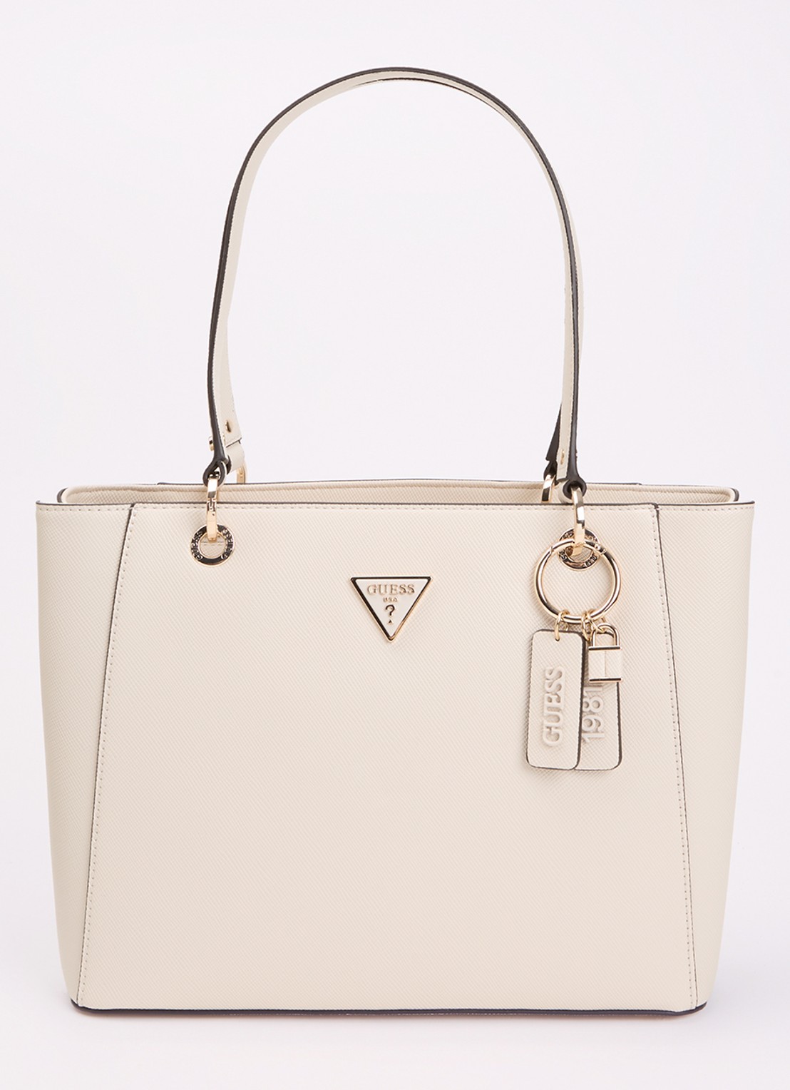 GUESS Noelle ll schoudertas met logoprint - voorkant 2 gebroken wit