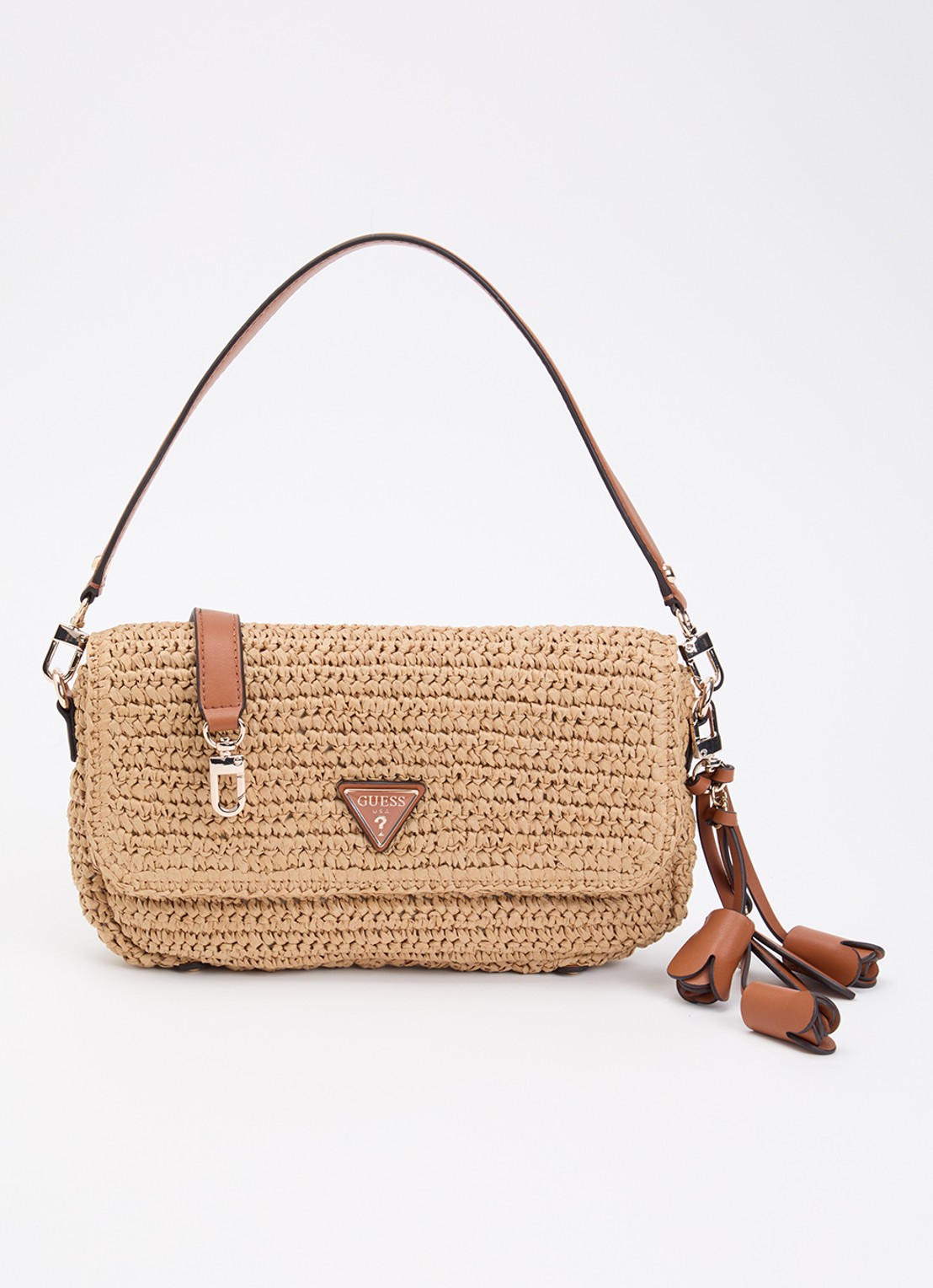 GUESS Ofelia flap schoudertas met afneembare schouderriem en tasbedel  - voorkant bruin