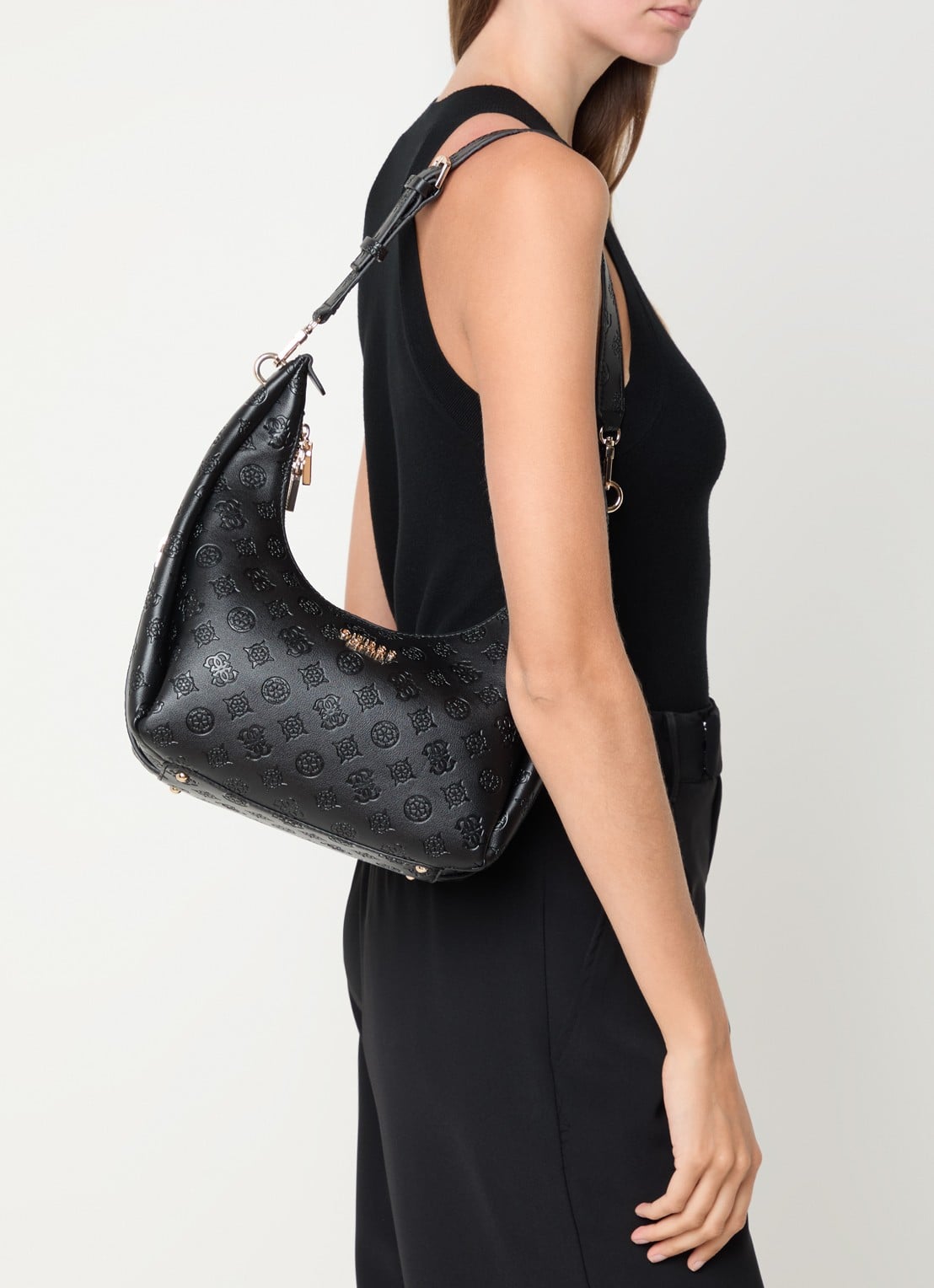 GUESS Phoebe schoudertas met logoprint - voorkant 2 zwart