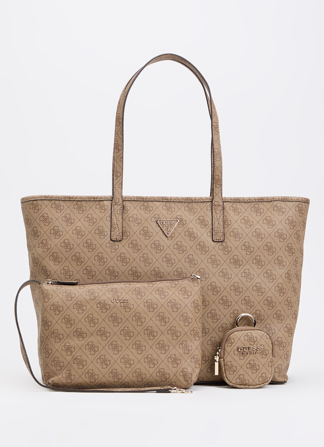 GUESS Power Play Large shopper met logoprint en uitneembaar etui - voorkant 4 beige