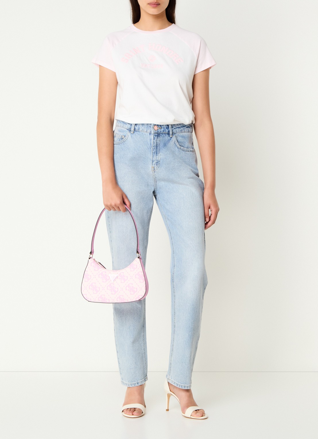 GUESS Ruma Mini schoudertas met logoprint - voorkant 2 roze