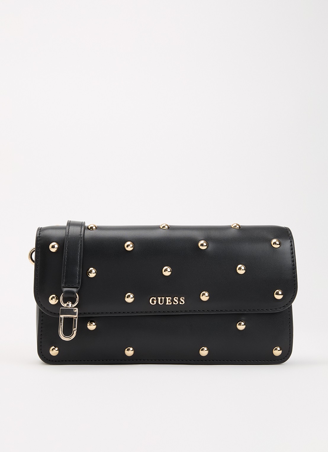 GUESS Sadie clutch met afneembare schouderriem en studs - voorkant zwart