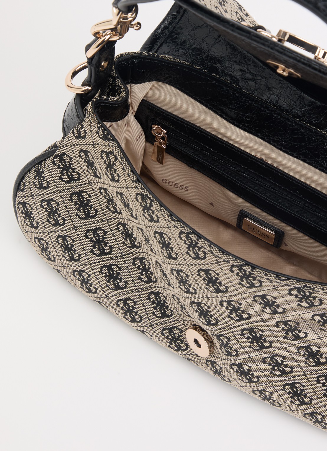 GUESS Samantha schoudertas met logoprint en afneembare schouderriem - detail beige