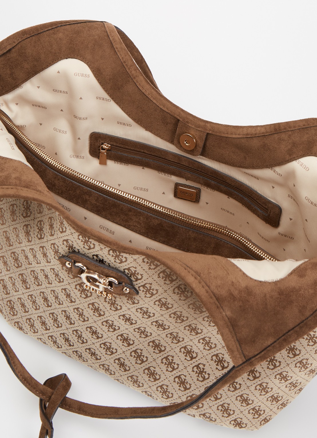GUESS Samantha schoudertas met logoprint en tasbedel - detail 3 bruin