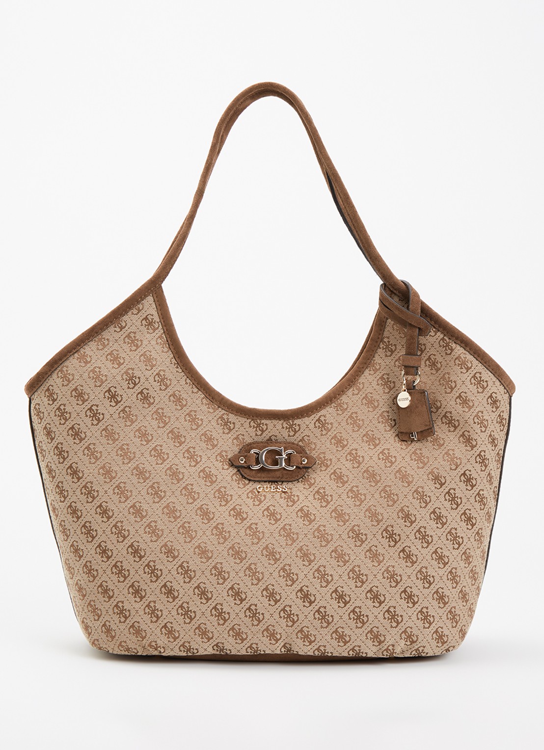 GUESS Samantha schoudertas met logoprint en tasbedel - voorkant bruin
