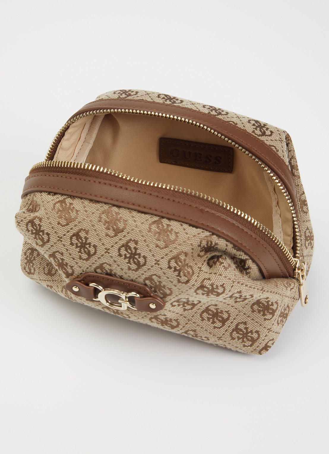 GUESS Samantha toilettas met logoprint - voorkant 2 beige
