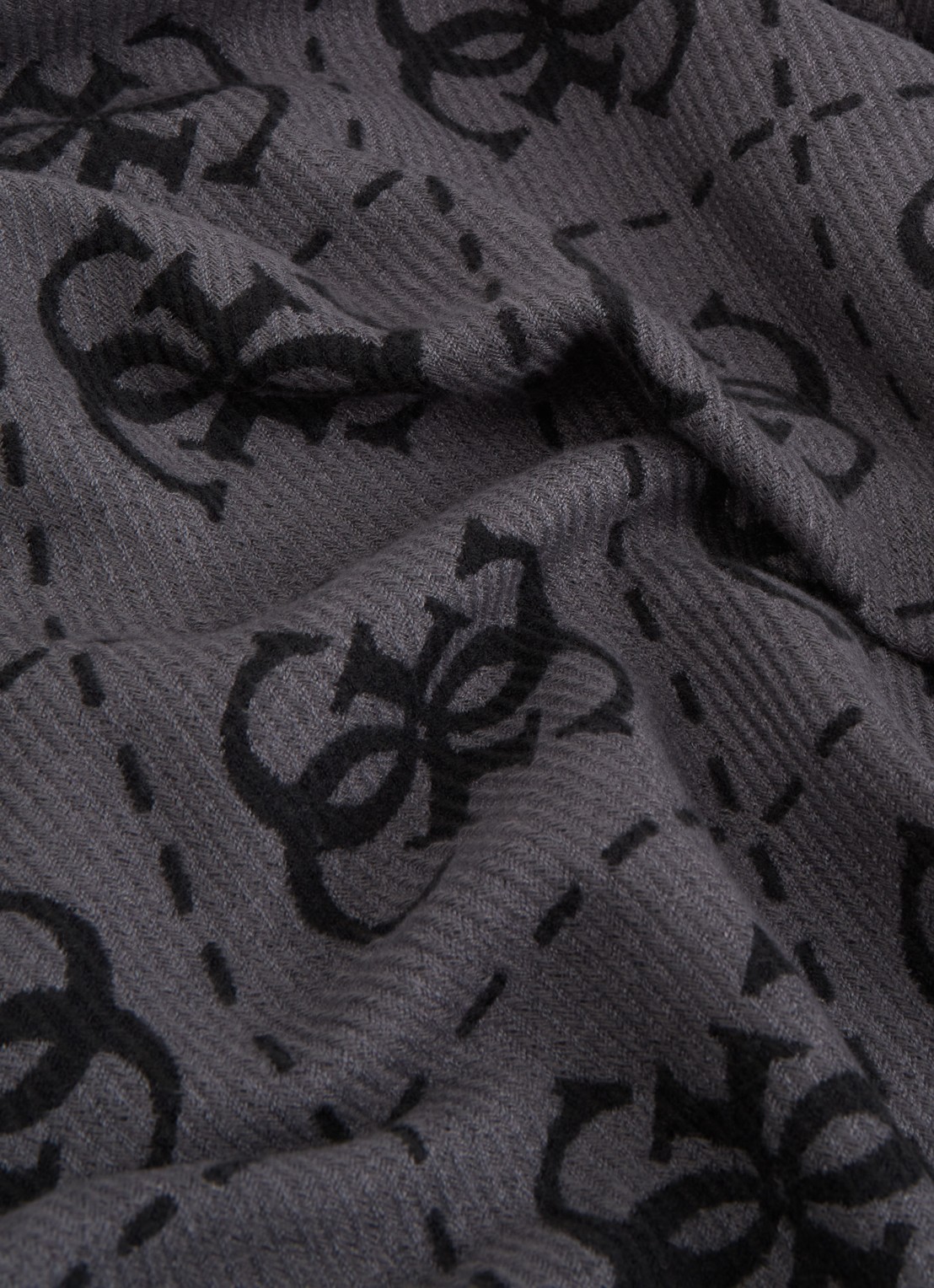 GUESS Sjaal met logoprint en franjes 190 x 70 cm - detail zwart