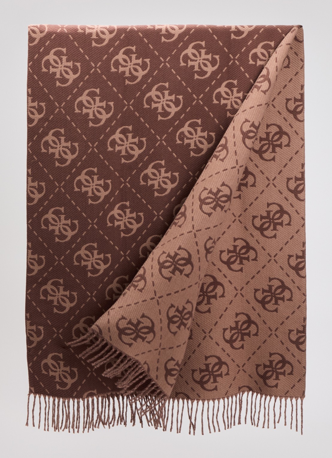 GUESS Sjaal met logoprint en franjes 190 x 70 cm - detail 2 hazelnootbruin