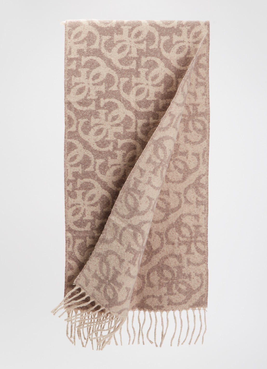 GUESS Sjaal met logoprint en franjes 40 x 180 cm  - detail 2 grijs