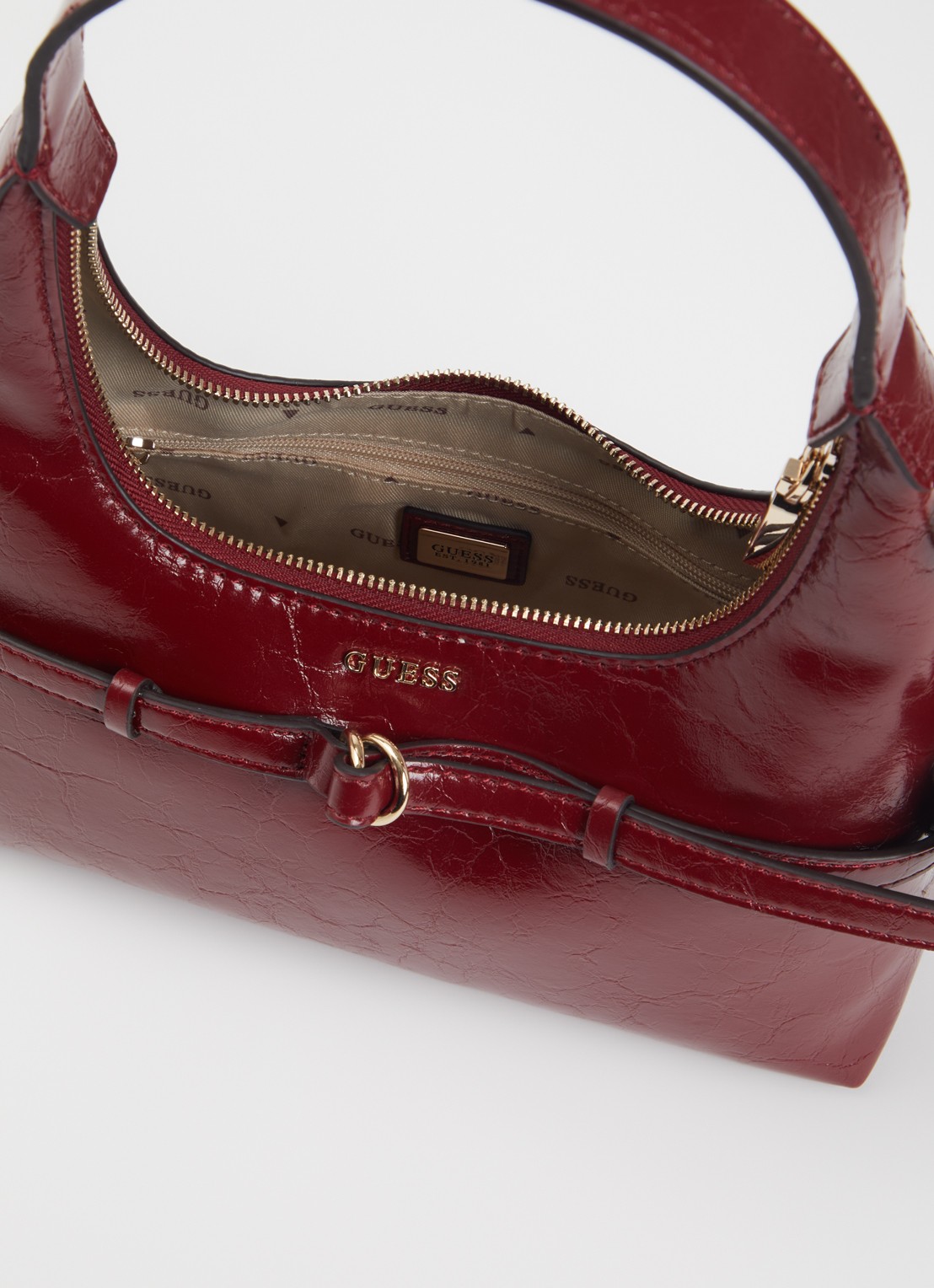 GUESS Taylor Mini schoudertas met logo - detail 3 bordeauxrood