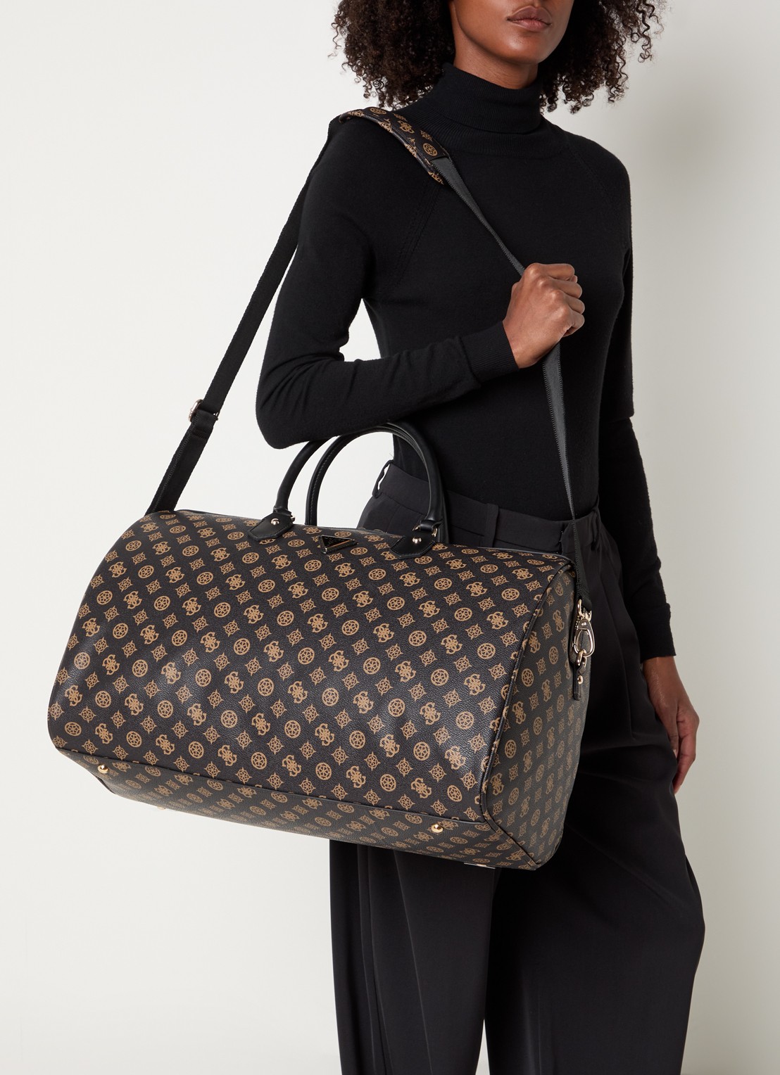 GUESS Wilder weekendtas met logoprint en afneembare schouderriem - voorkant 5 bruin