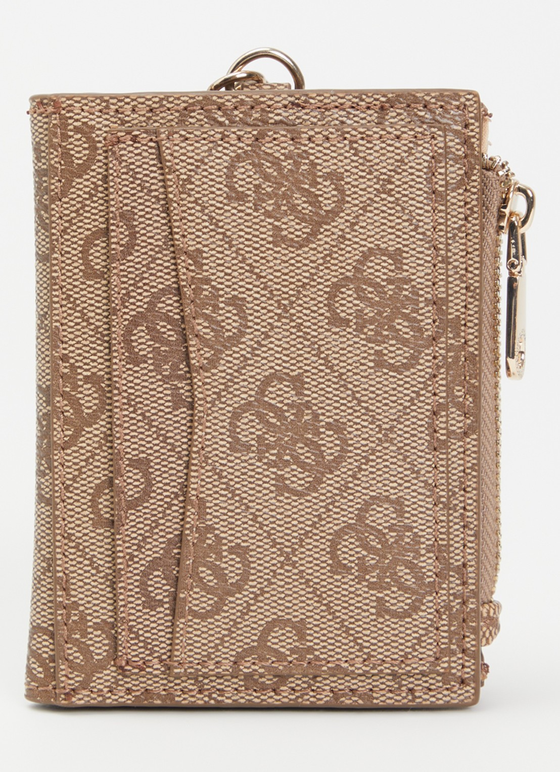 GUESS Zamira 4G portomonee met logoprint en sleutelkoord - voorkant 3 lichtbruin