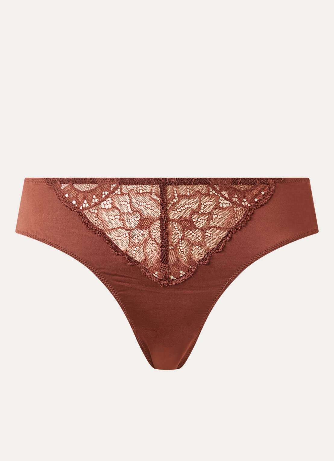 Hanro Azelia slip van kant met details van satijn - voorkant lichtbruin