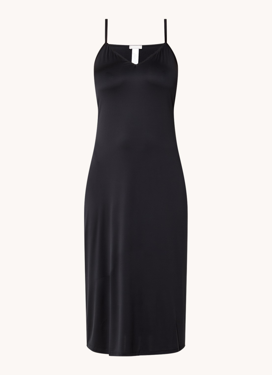 Hanro Deluxe slipdress van satijn met V-hals - voorkant zwart
