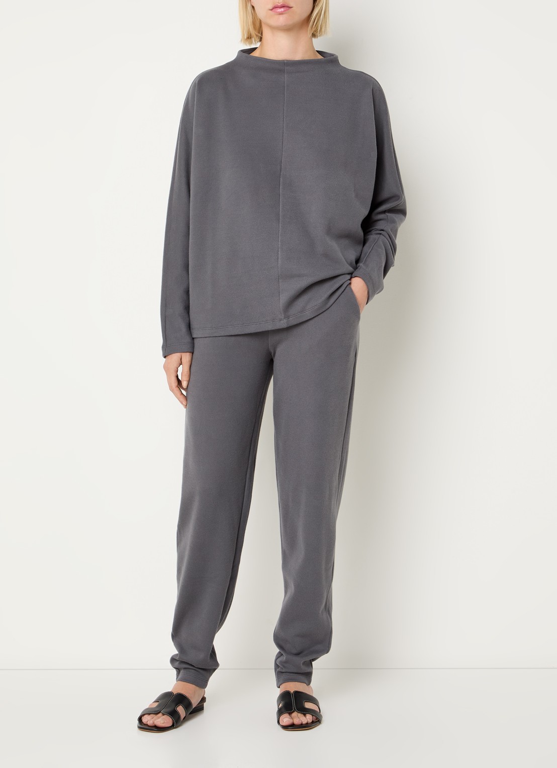 Hanro High waist tapered fit joggingbroek - voorkant 3 donkergrijs