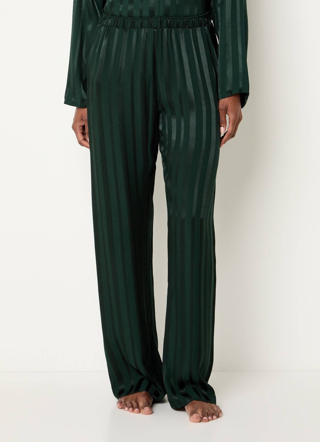 Hanro Indra pyjamabroek met streepprint - detail donkergroen