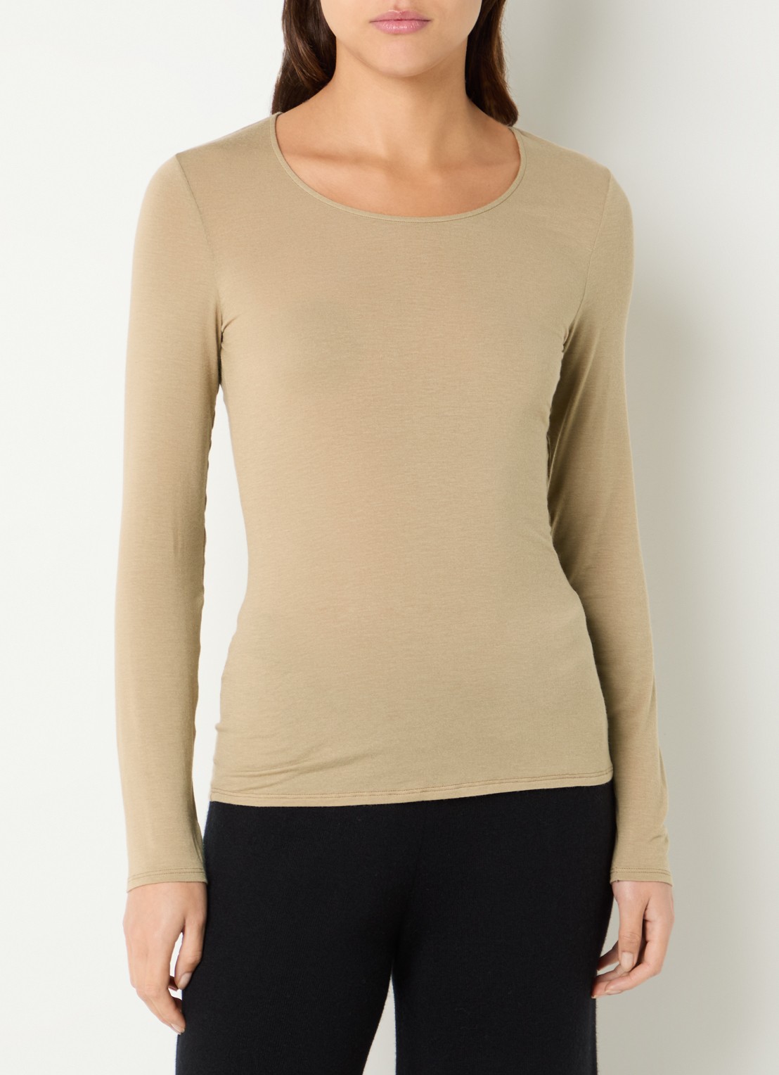 Hanro Long sleeve in wolblend met boothals - detail 3 camel