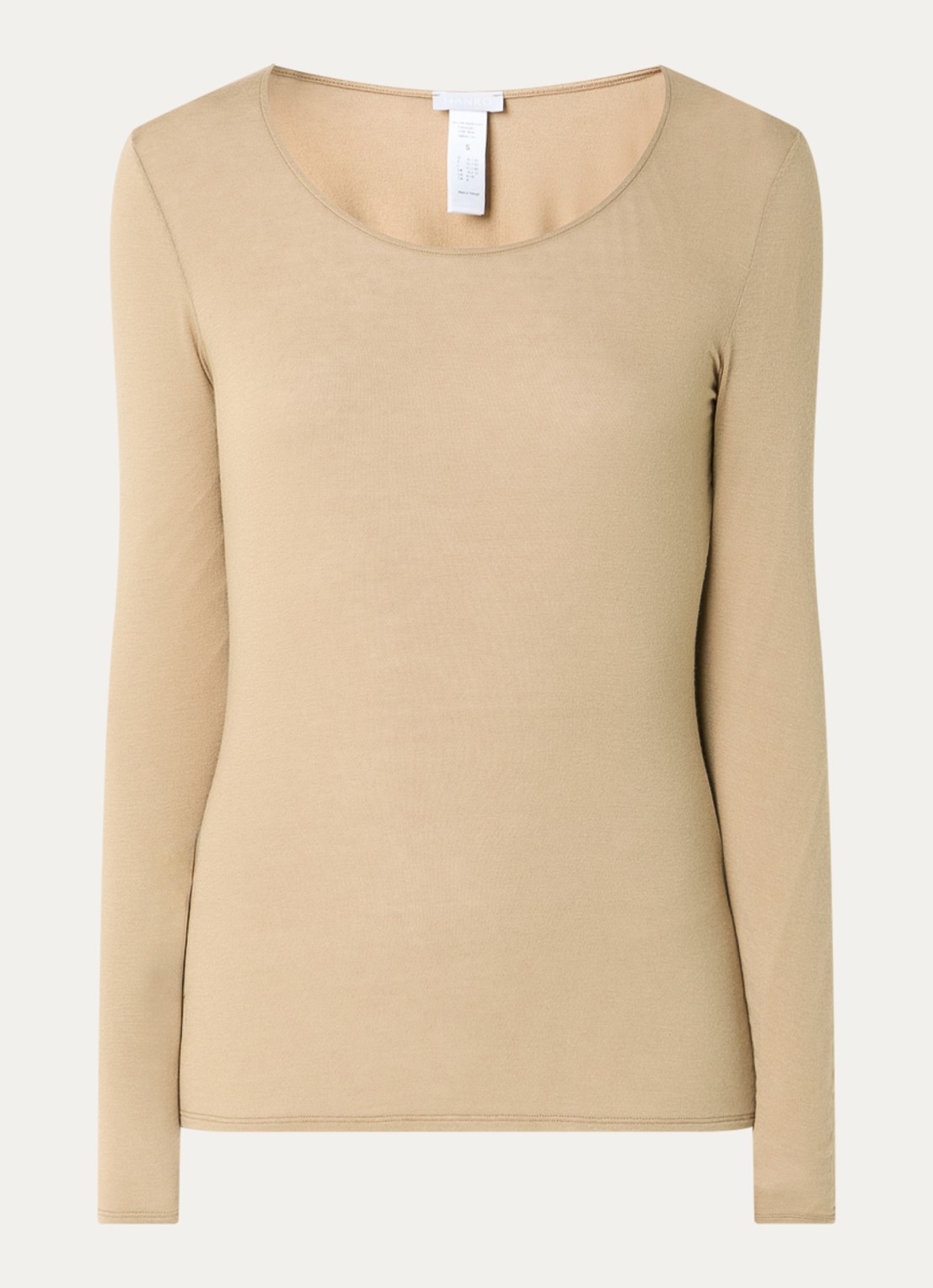 Hanro Long sleeve in wolblend met boothals - voorkant camel