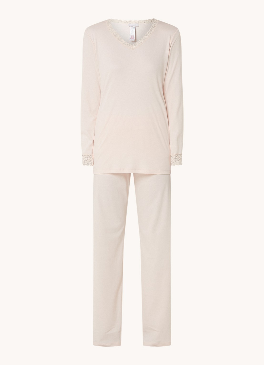 Hanro Moments pyjamaset met details van kant - voorkant 2 lichtroze
