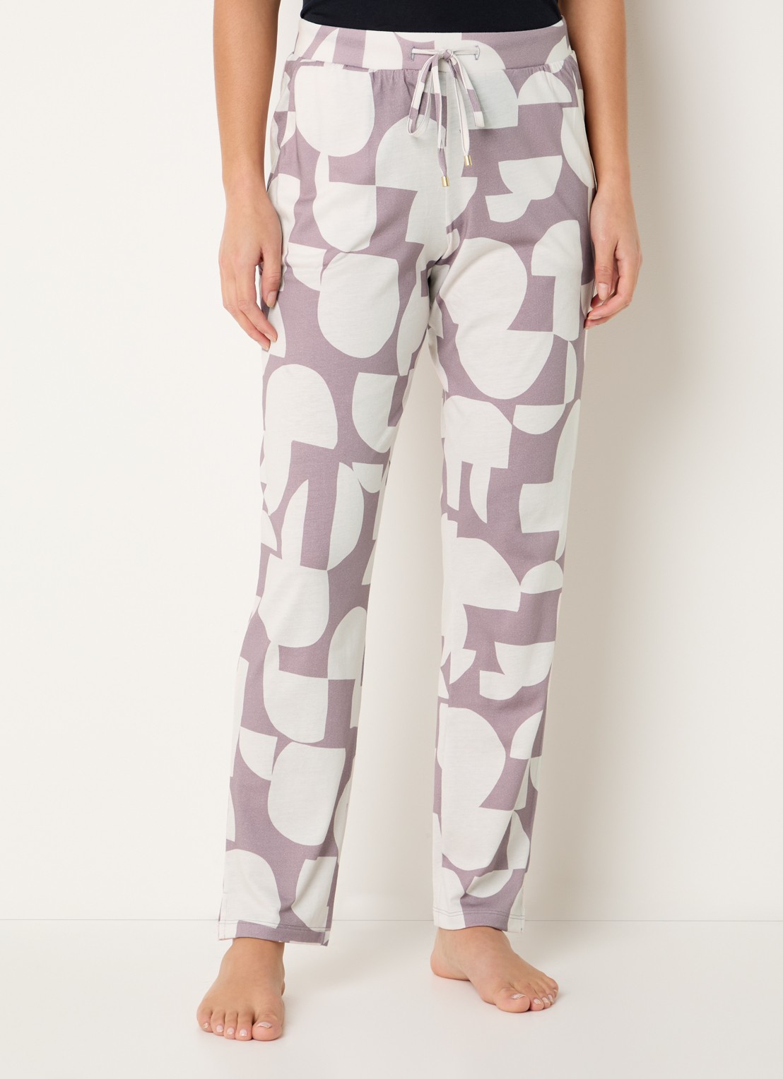 Hanro Pyjamabroek met steekzakken en print - detail 2 oudroze