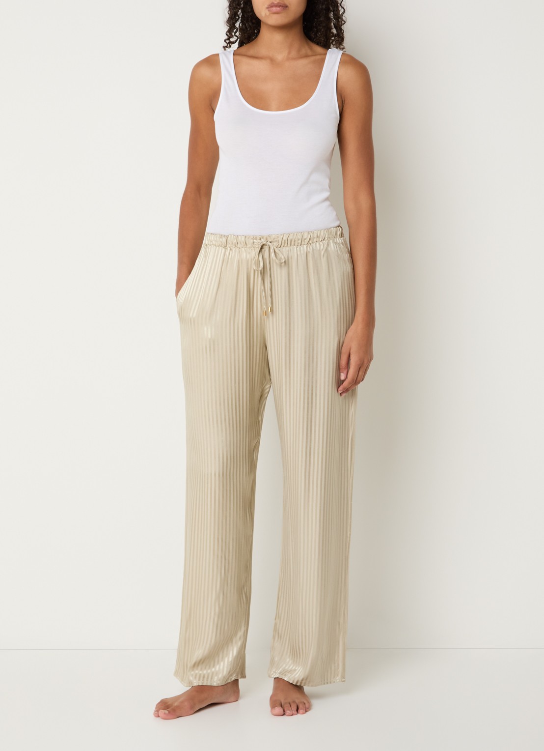 Hanro Pyjamabroek met streepprint - voorkant 3 beige