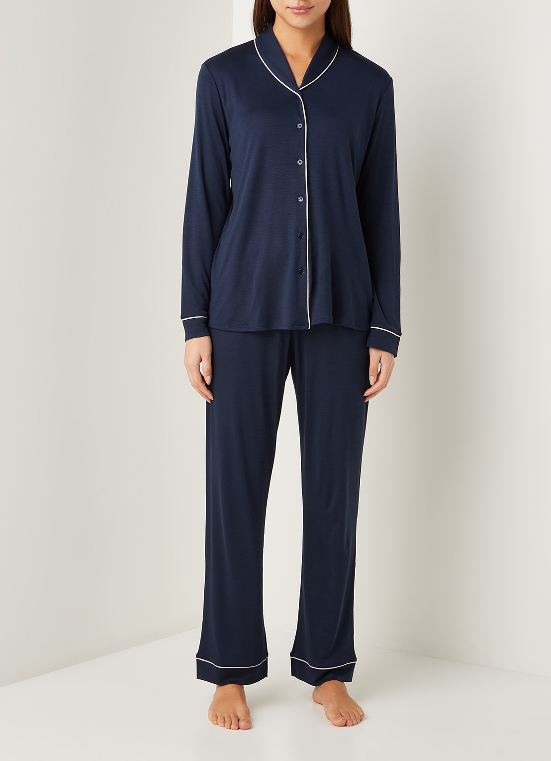 Hanro Pyjamaset  met contrasterende bies - detail 4 donkerblauw
