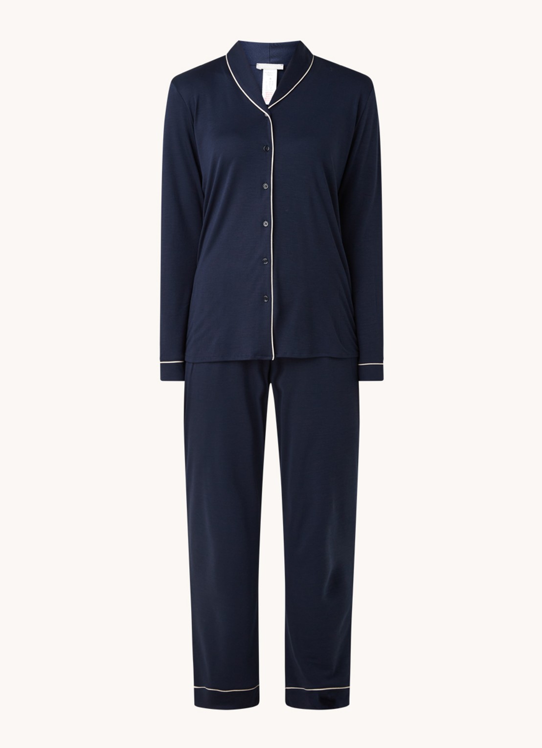 Hanro Pyjamaset  met contrasterende bies - voorkant 2 donkerblauw