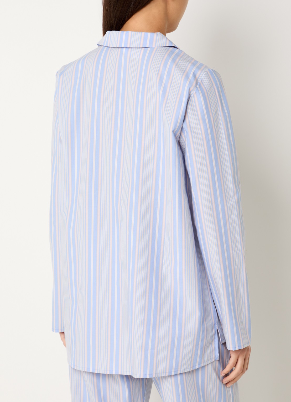 Hanro Pyjamatop met streepprint - achterkant 2 blauwgrijs
