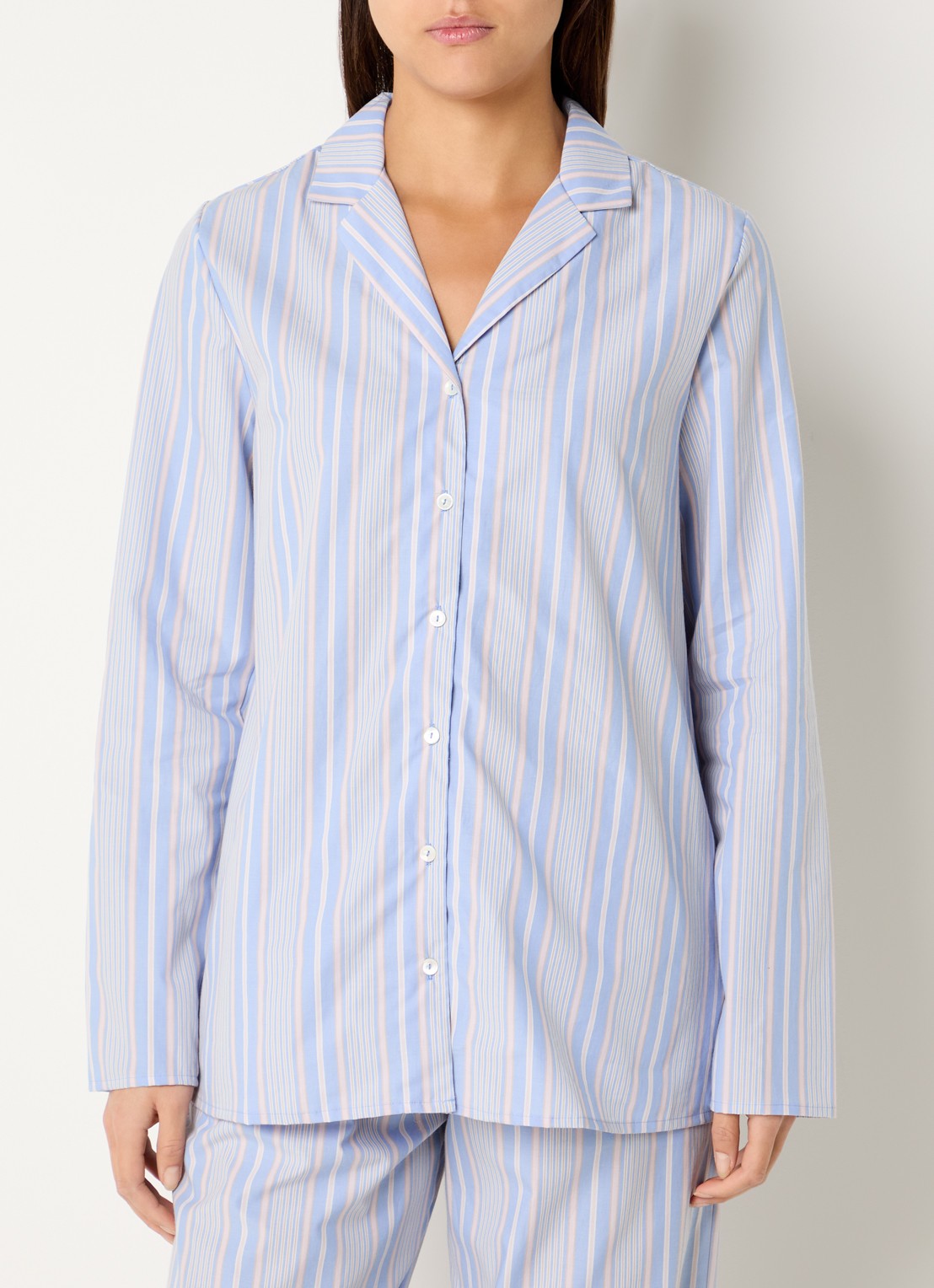 Hanro Pyjamatop met streepprint - detail blauwgrijs