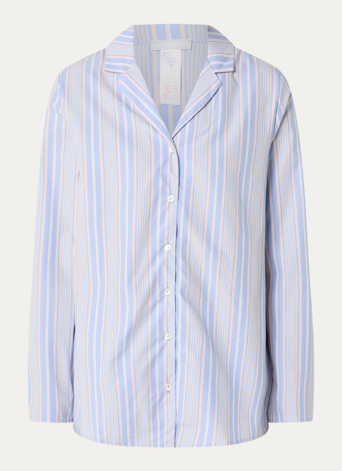 Hanro Pyjamatop met streepprint - voorkant 3 blauwgrijs
