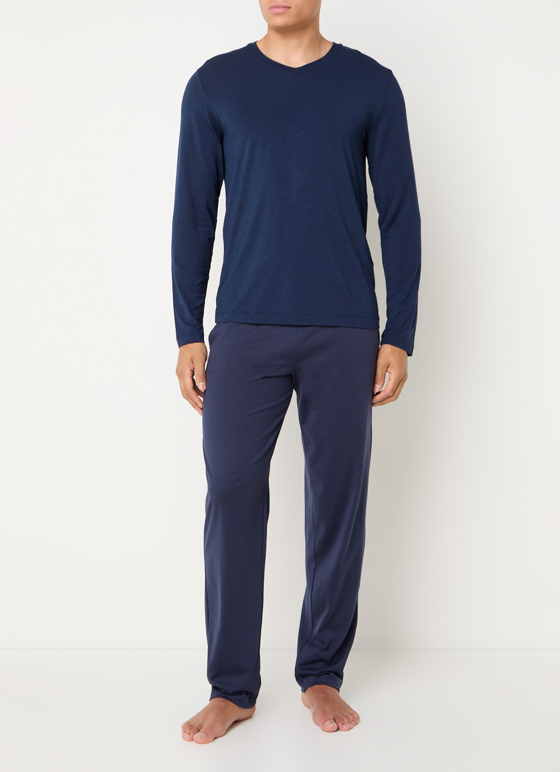 Hanro Pyjamatop met V-hals - voorkant 2 donkerblauw