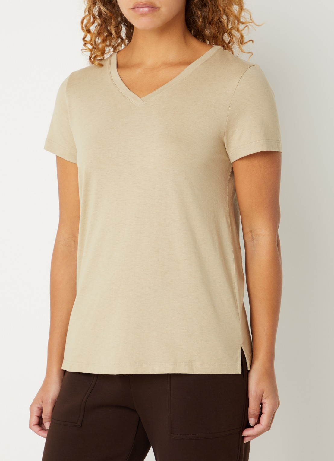 Hanro Pyjamatop met V-hals - detail 4 khaki