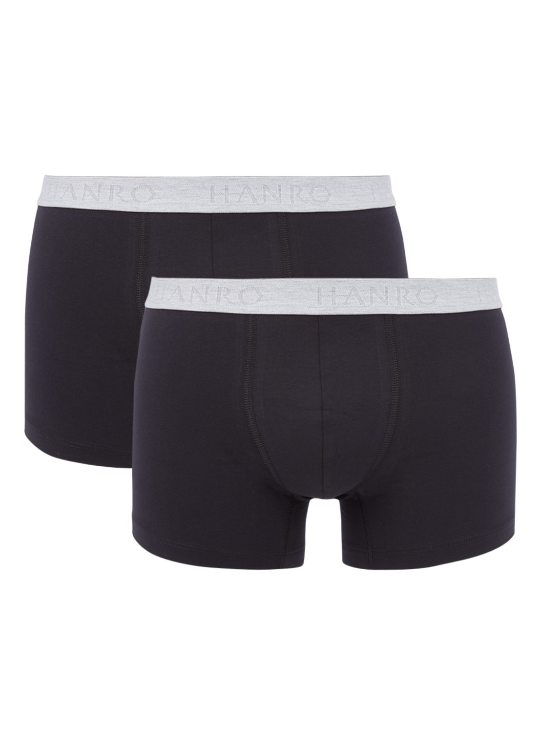 Hanro Trunk Cotton Essentials boxershorts in uni in 2-pack - voorkant 2 zwart