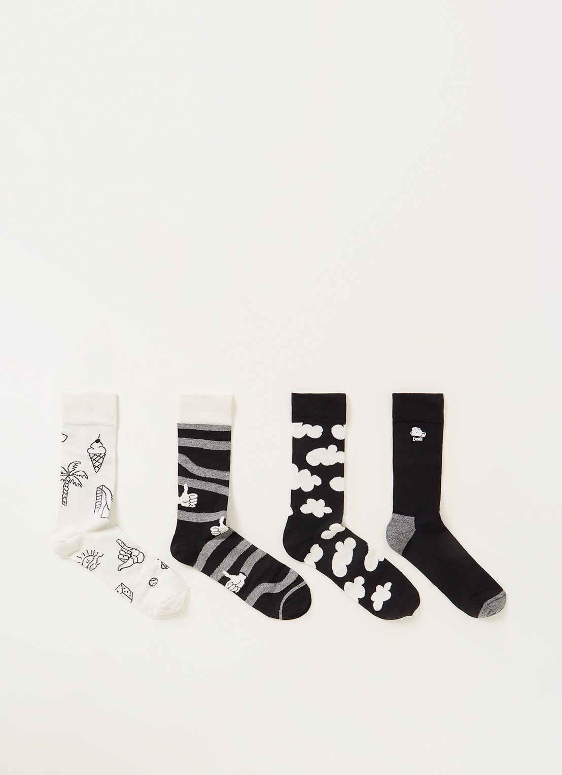 Happy Socks Black & White sokken met print in 4-pack giftbox - voorkant zwart