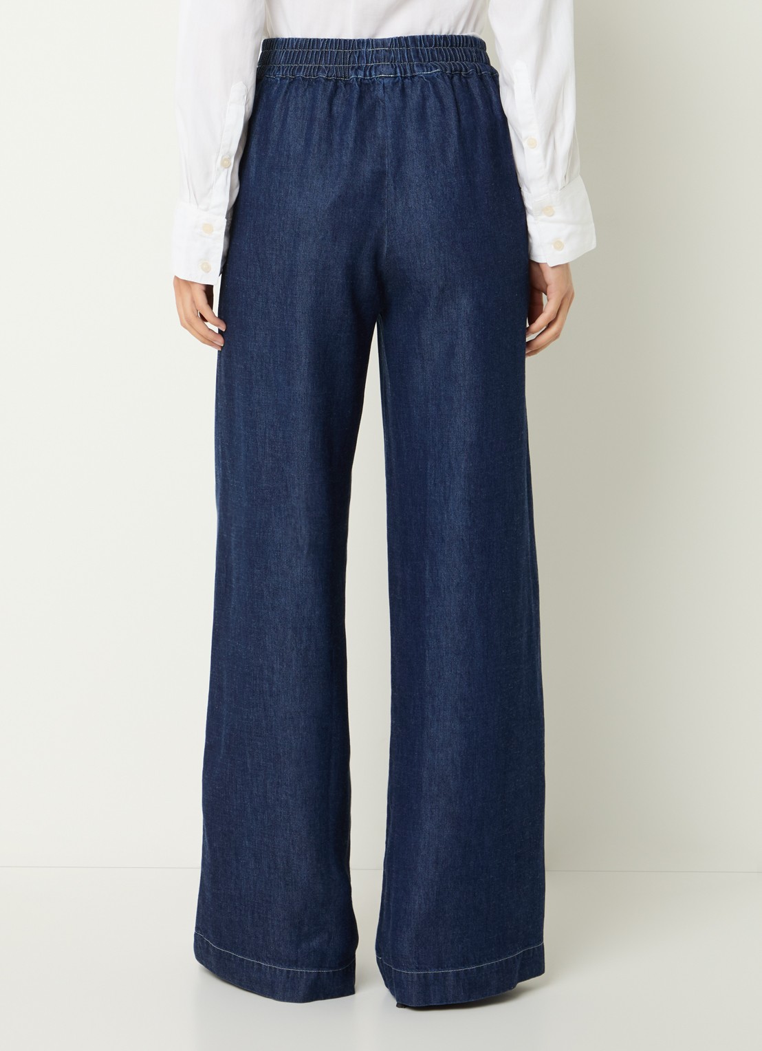 Harper high waist wide leg jeans  met elastische band en steekzakken - achterkant 4 donkerblauw