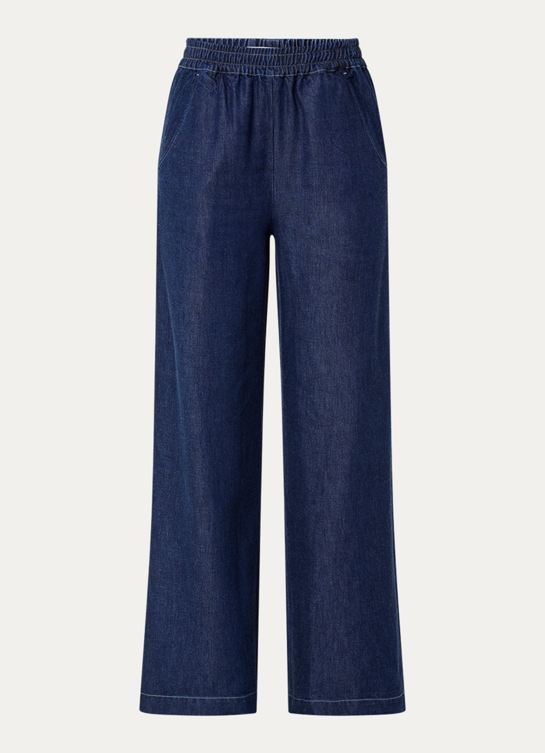 Harper high waist wide leg jeans  met elastische band en steekzakken - voorkant 2 donkerblauw