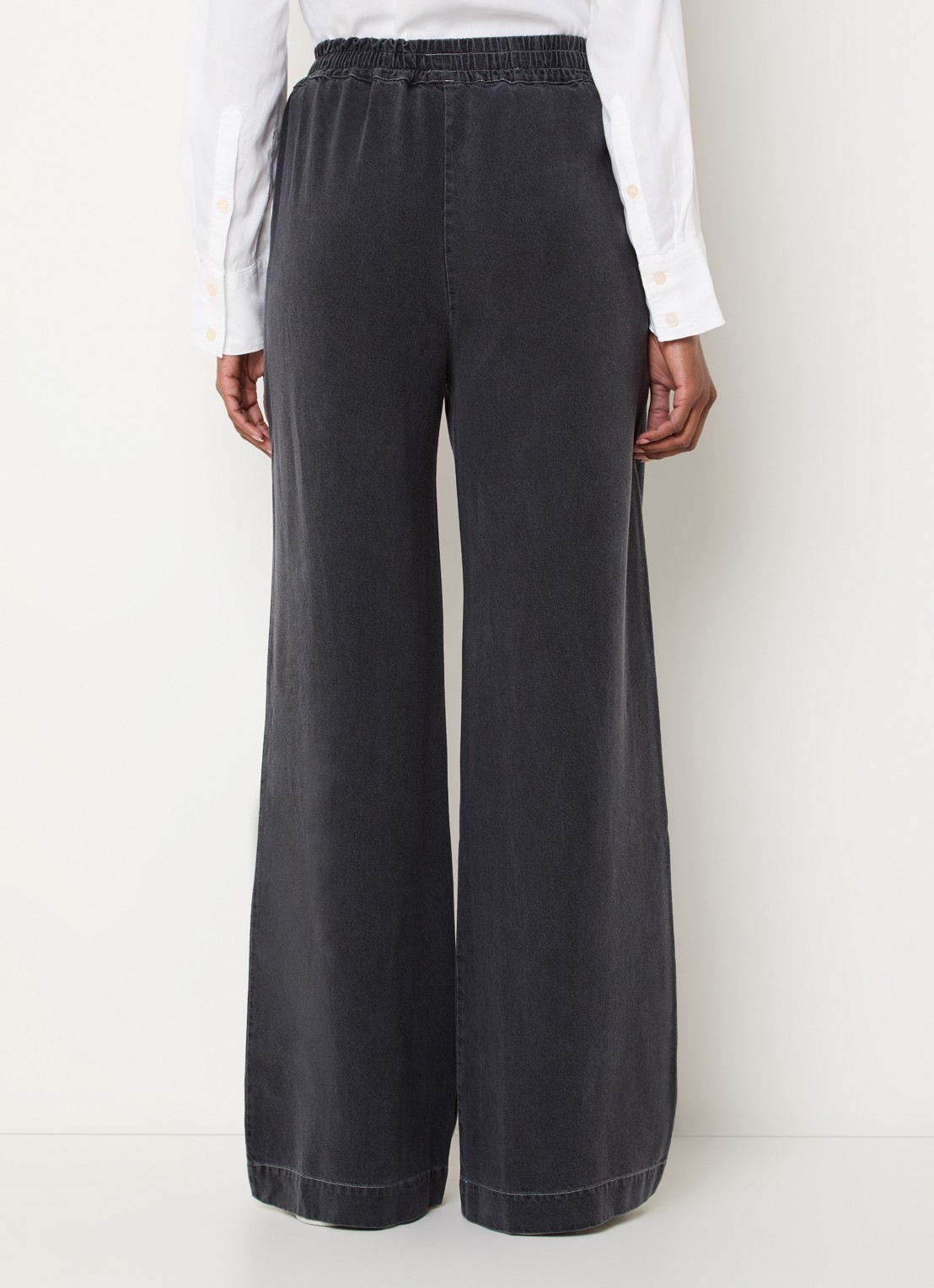 Harper high waist wide leg jeans  met elastische band en steekzakken - achterkant donkergrijs
