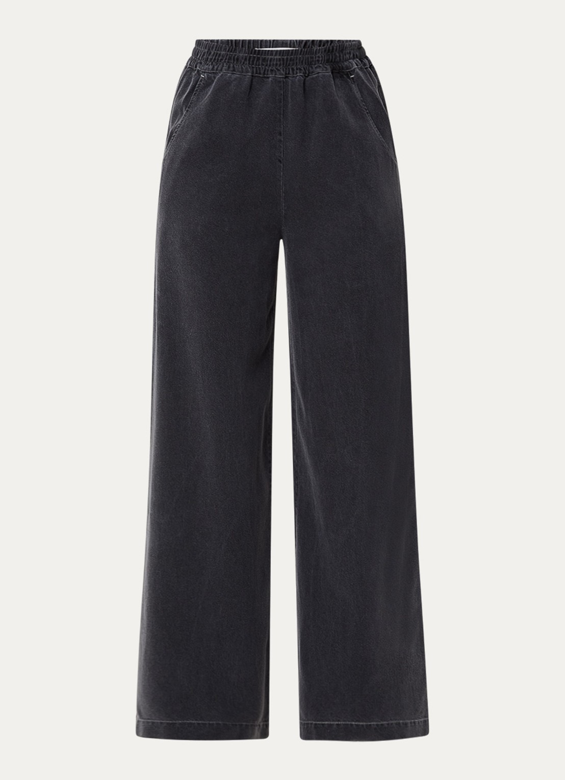 Harper high waist wide leg jeans  met elastische band en steekzakken - voorkant 3 donkergrijs