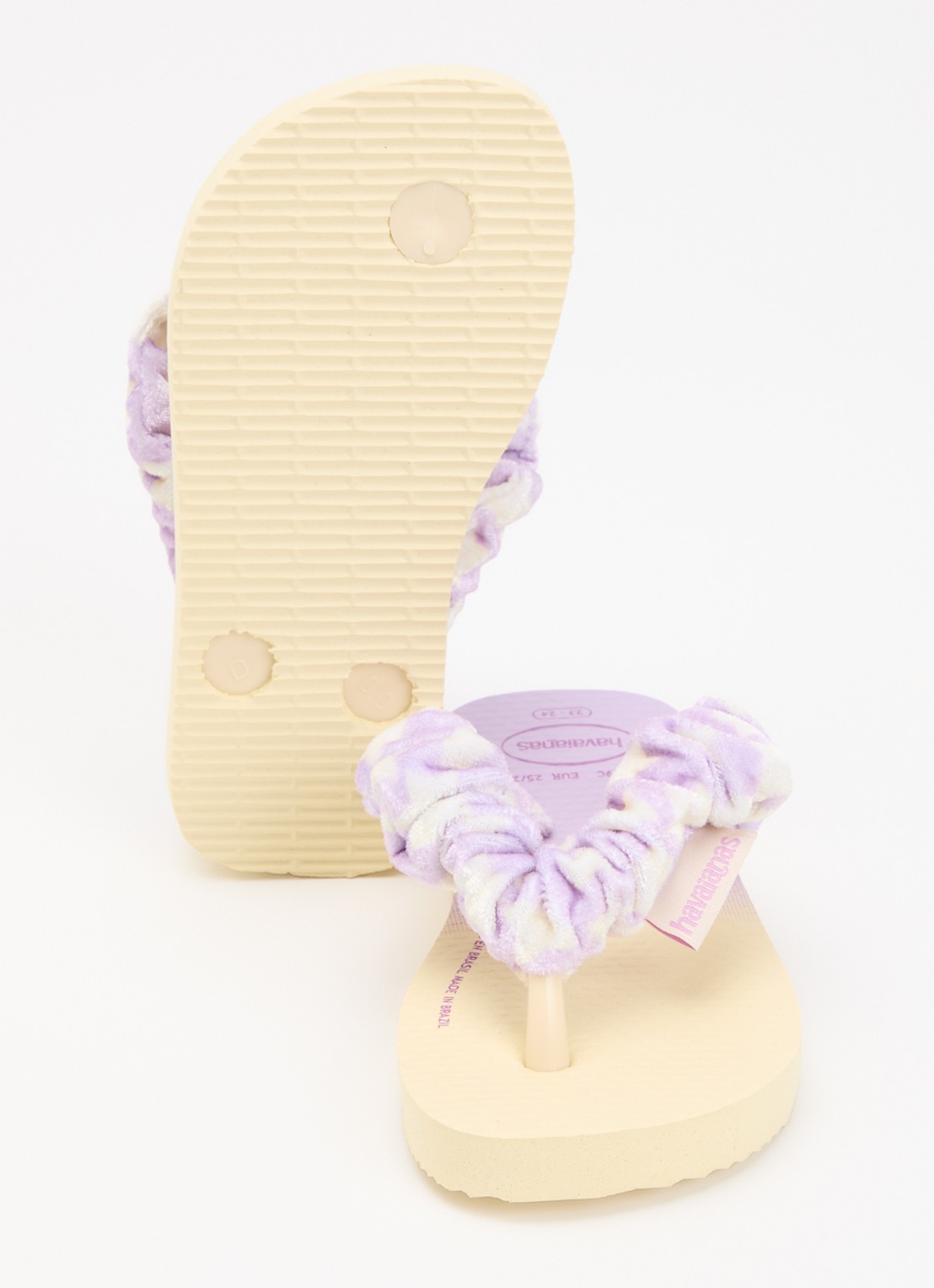Havaianas Fluffy slippers van fluweel met print - detail gebroken wit