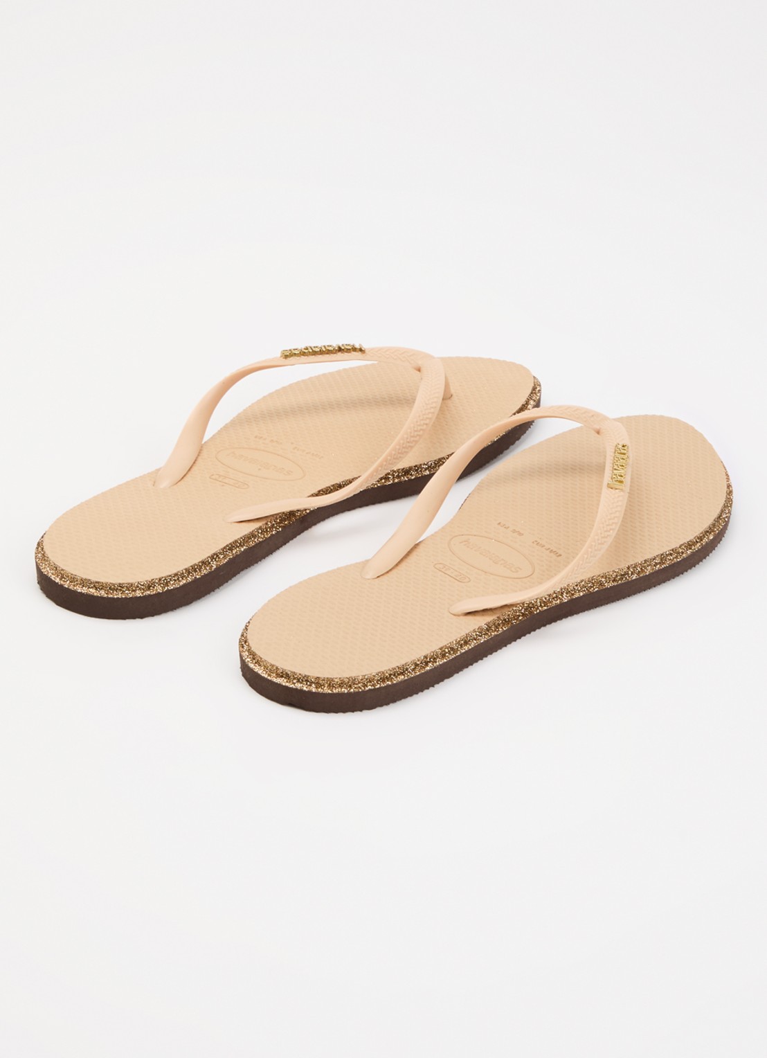 Havaianas Slim Point Glitter slipper met glitter en logo - achterkant camel